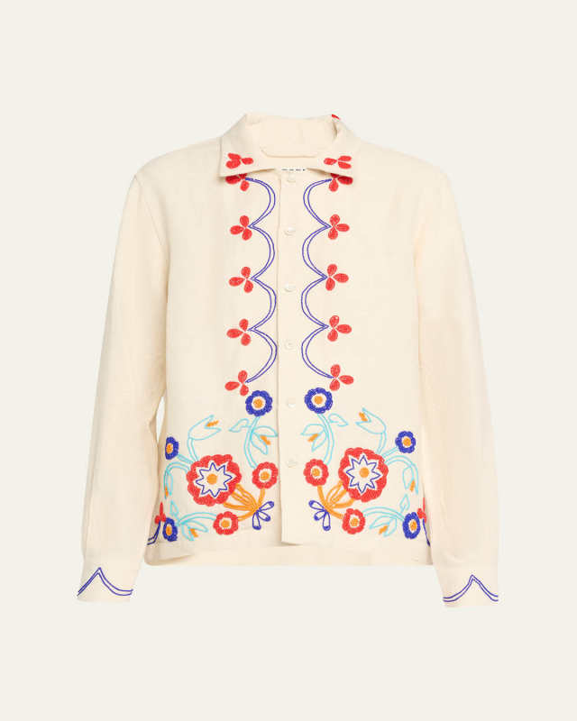 Beaded Garden Party Linen Shirt
